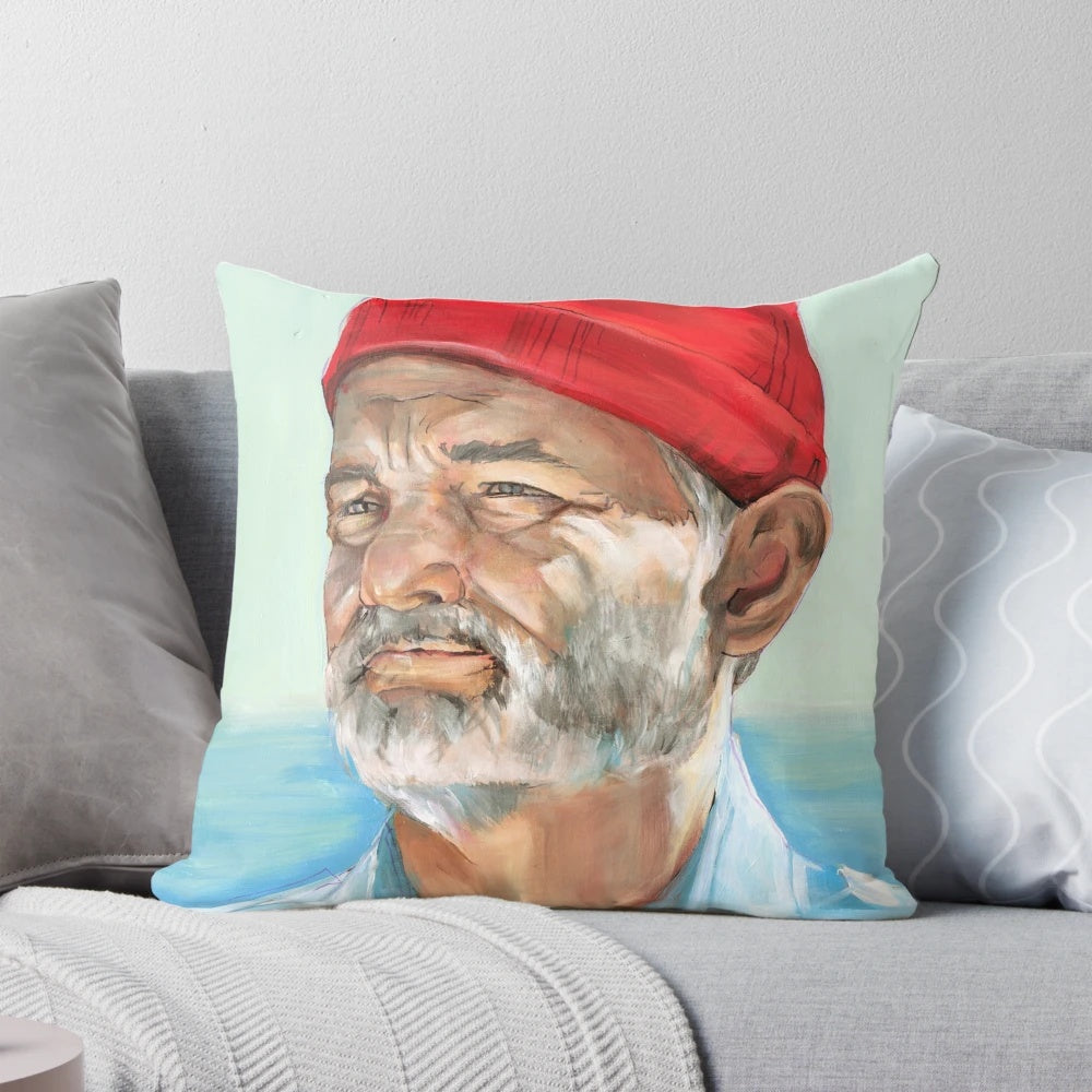 Pillow featuring the iconic Bill Murray character Steve Zissou from the cult classic film The Life Aquatic