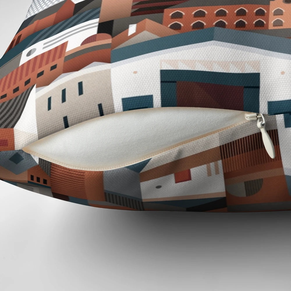 Birmingham Cityscape II Pillow featuring the iconic Rotunda, BT Tower, and Selfridges building