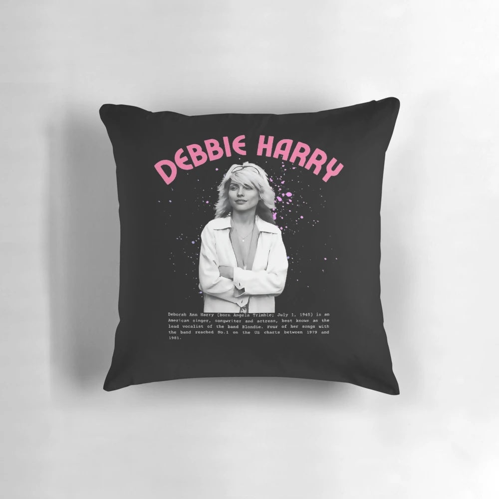 Vibrant blóndie band pillow featuring the iconic Debbie Harry