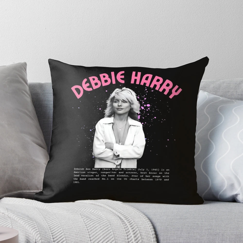 Vibrant blóndie band pillow featuring the iconic Debbie Harry