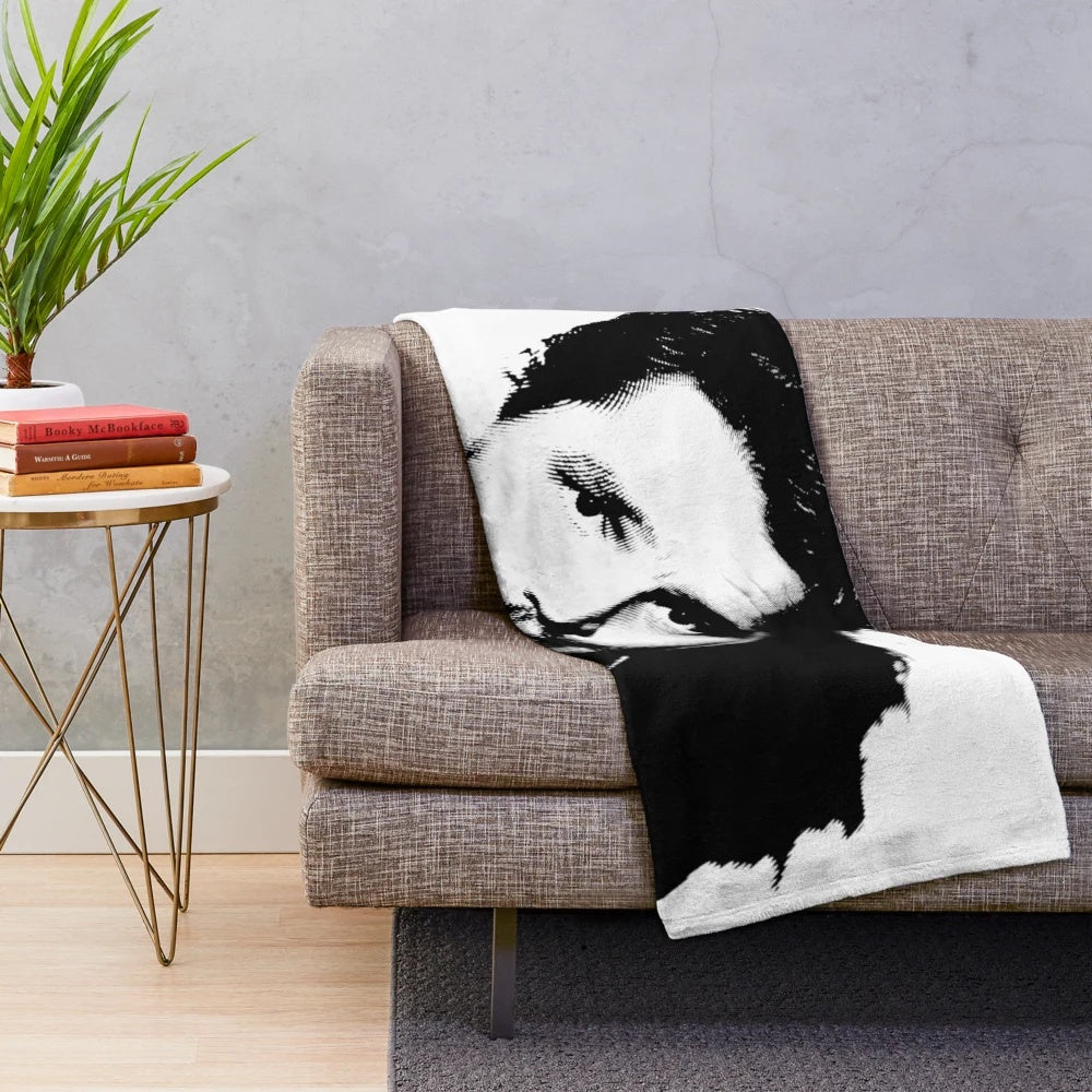 Plush blanket featuring a black and white portrait of Pedro Pascal, the acclaimed American actor