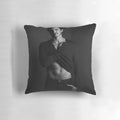 Stylish black and white portrait of actor Pedro Pascal printed on a soft, comfortable pillow.