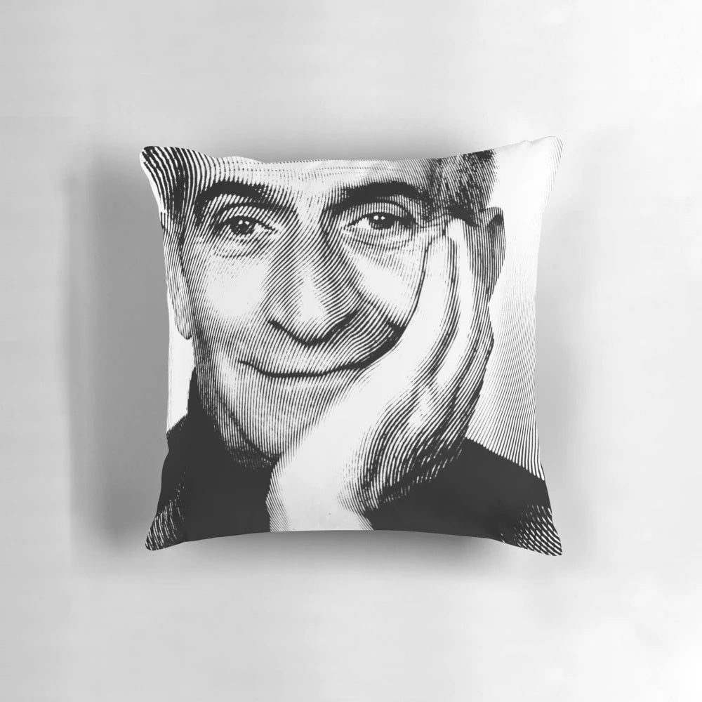 Striking black and white linocut portrait of the legendary French actor Louis de Funès