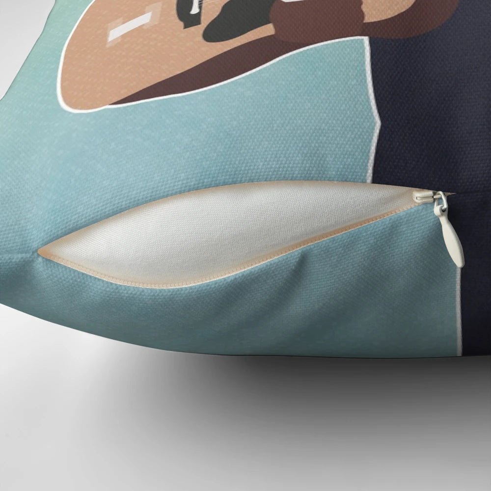 Plush Bob Marley themed pillow with vibrant reggae imagery and lyrics