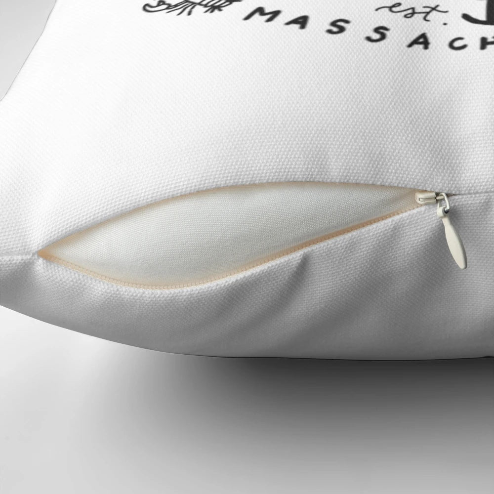 Boston, Massachusetts skyline collage design printed on a soft, plush pillow