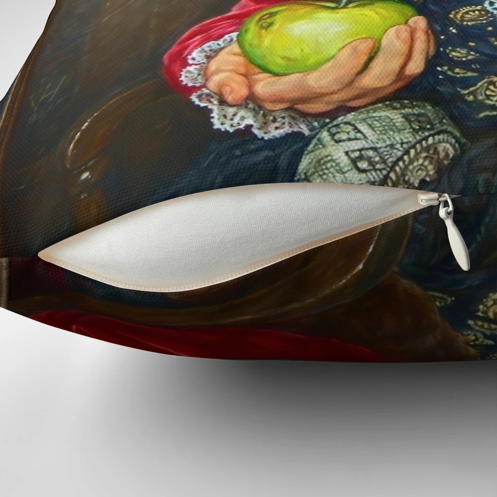 Plush pillow featuring the iconic "Boy with Apple" painting from the Wes Anderson film The Grand Budapest Hotel