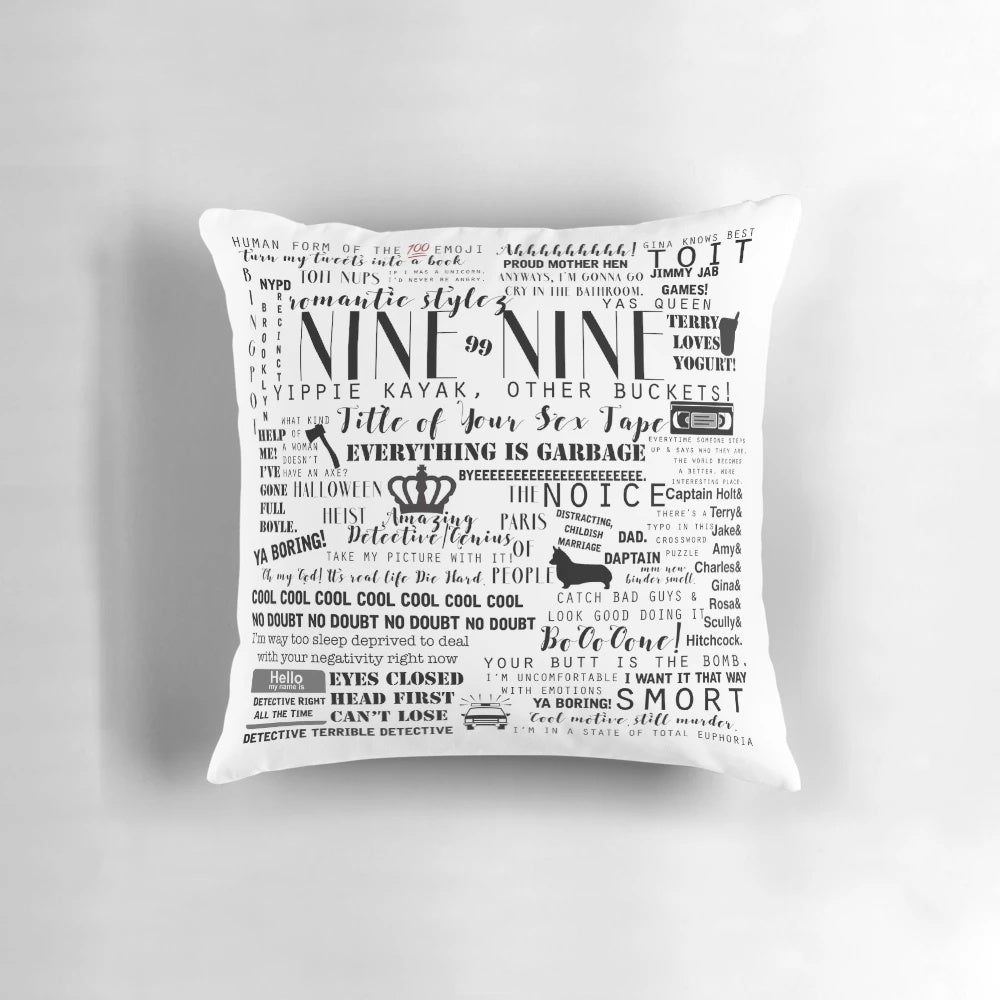 Brooklyn Nine-Nine Quotes Decorative Pillow featuring memorable lines from the show