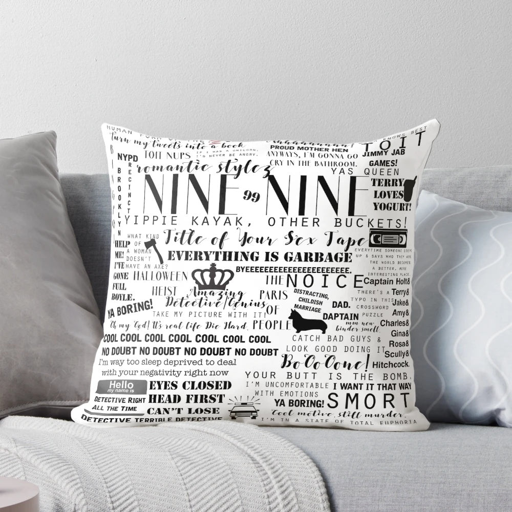 Brooklyn Nine-Nine Quotes Decorative Pillow featuring memorable lines from the show