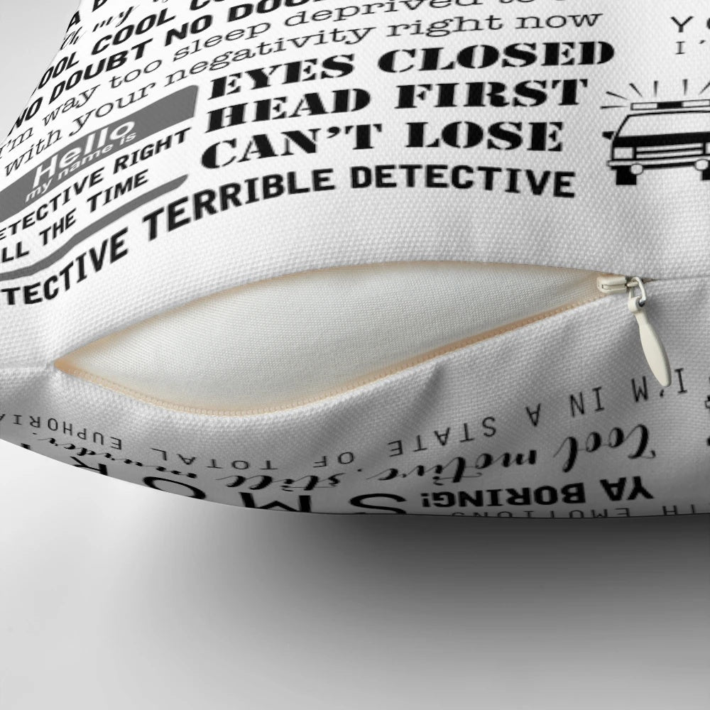 Brooklyn Nine-Nine Quotes Decorative Pillow featuring memorable lines from the show