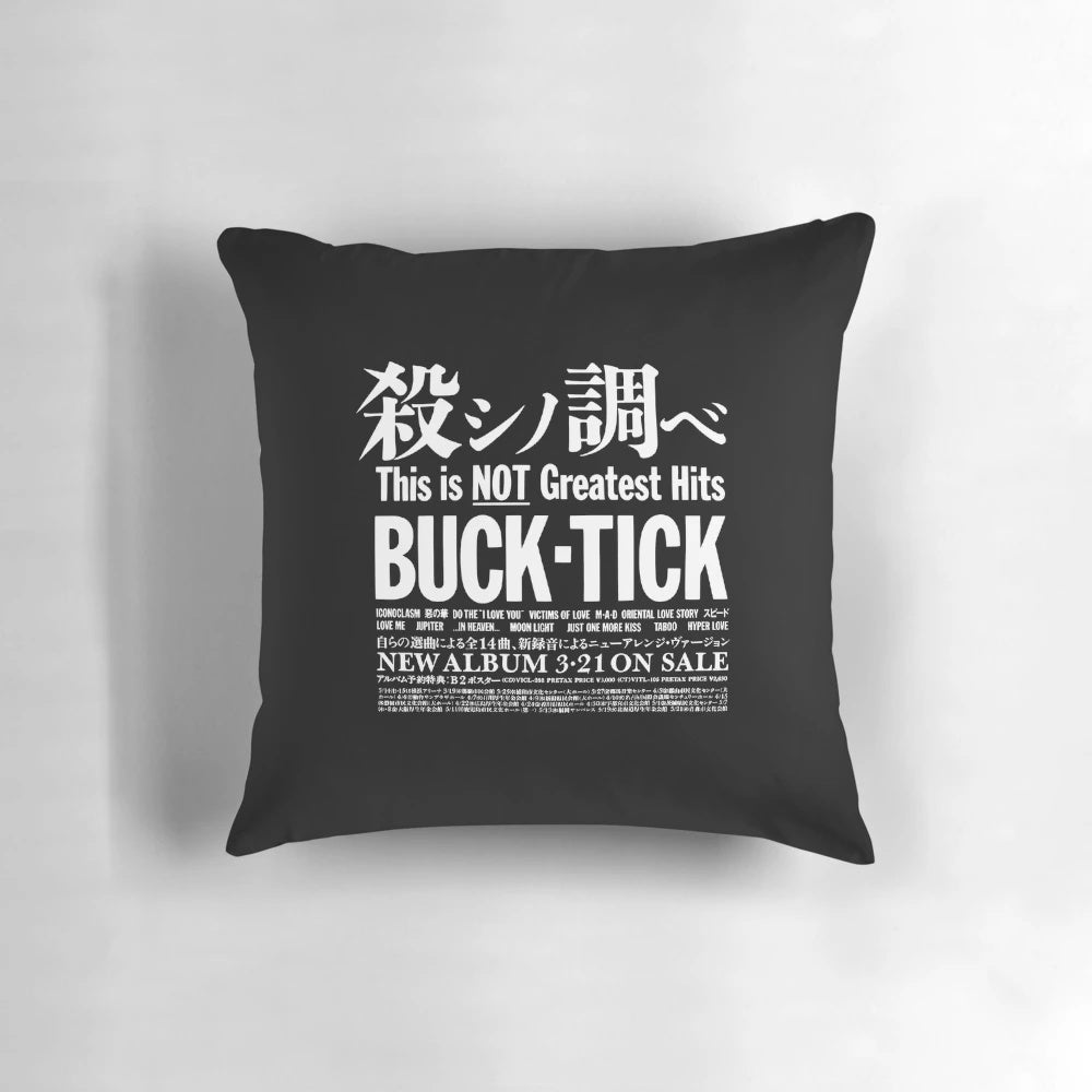 Stylish pillow featuring the iconic Japanese band Buck Tick and their dark, gothic visual kei and JRock aesthetic.