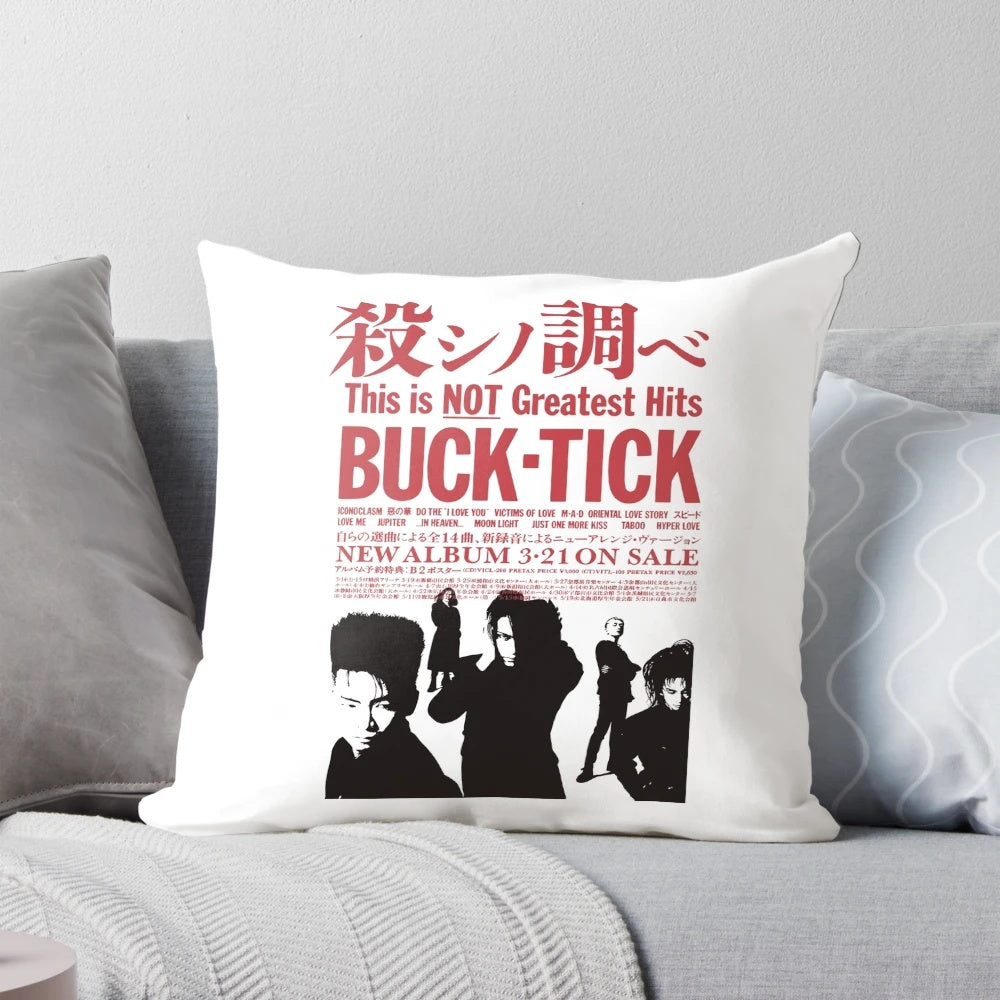 Buck Tick band member Atsushi Sakurai printed on a high-quality pillow for visual kei and J-rock enthusiasts.