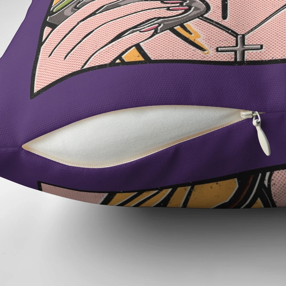 A vibrant pop art-inspired pillow featuring the beloved characters from the TV series "Buffy the Vampire Slayer