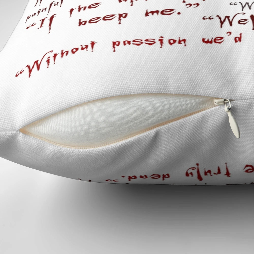 Decorative pillow featuring iconic quotes from the TV series Buffy the Vampire Slayer