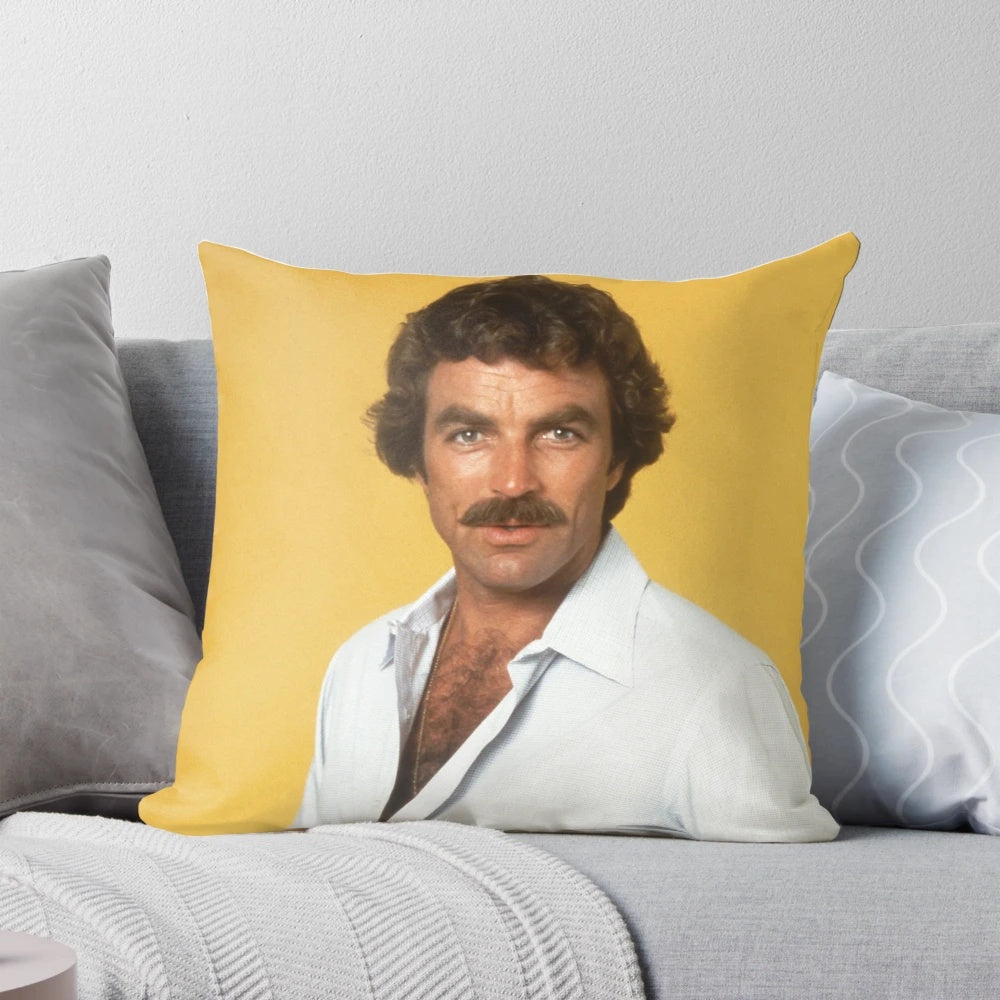 Stylized throw pillow featuring the iconic mustache of Hollywood actor Tom Selleck