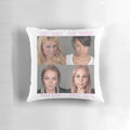 Pillow with text "Live Fast, Die Young, Bad Girls Do It Well" featuring iconic celebrity mugshots