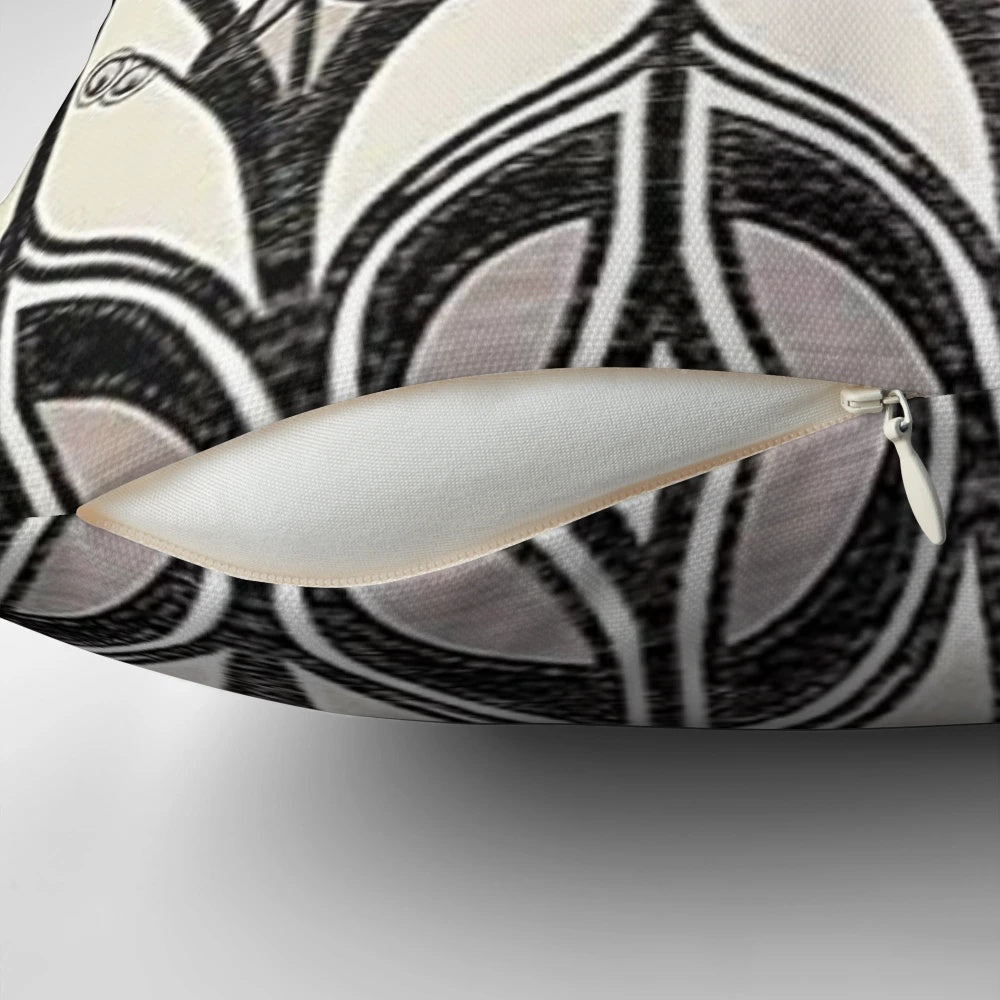 Decorative throw pillow featuring the iconic Scottish art nouveau flowers designed by Charles Rennie Mackintosh