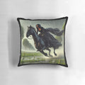 Bridgerton-inspired pillow depicting Kate Sharma riding through a rainy landscape