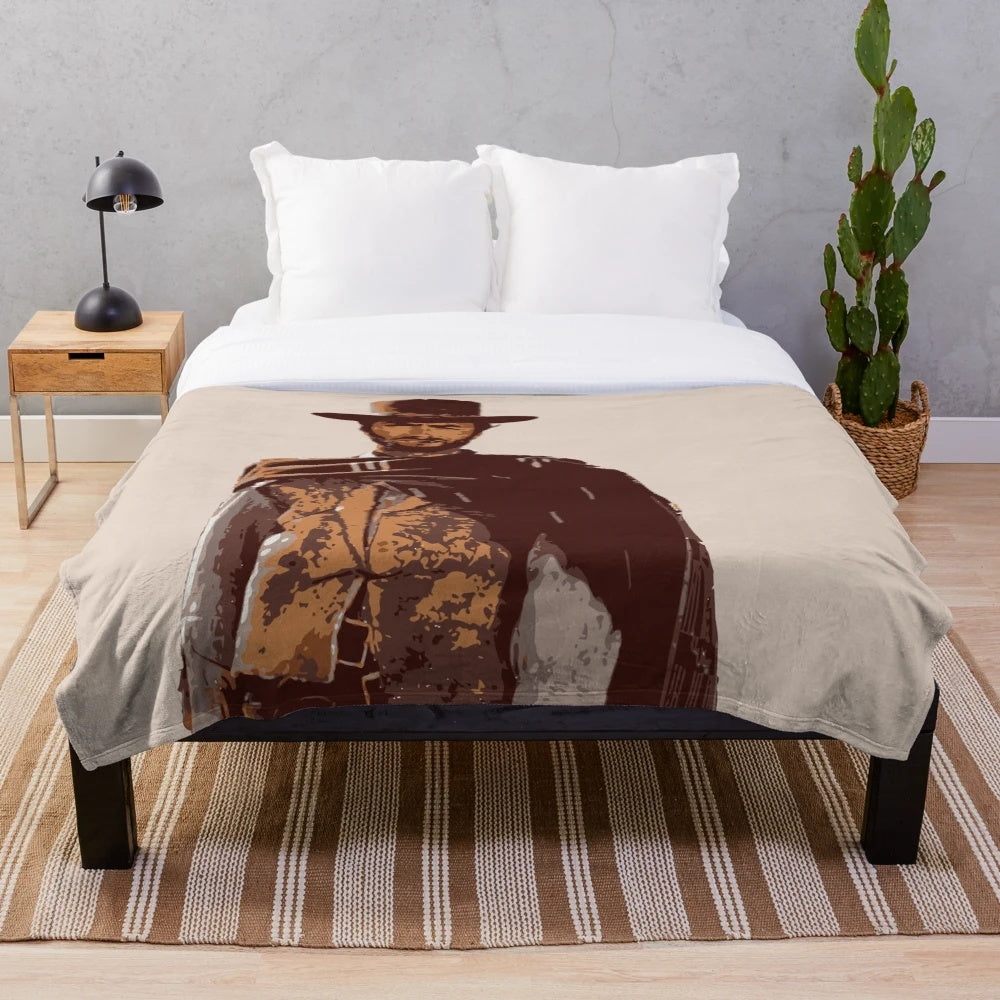 Clint Eastwood inspired plush blanket with western and cowboy theme