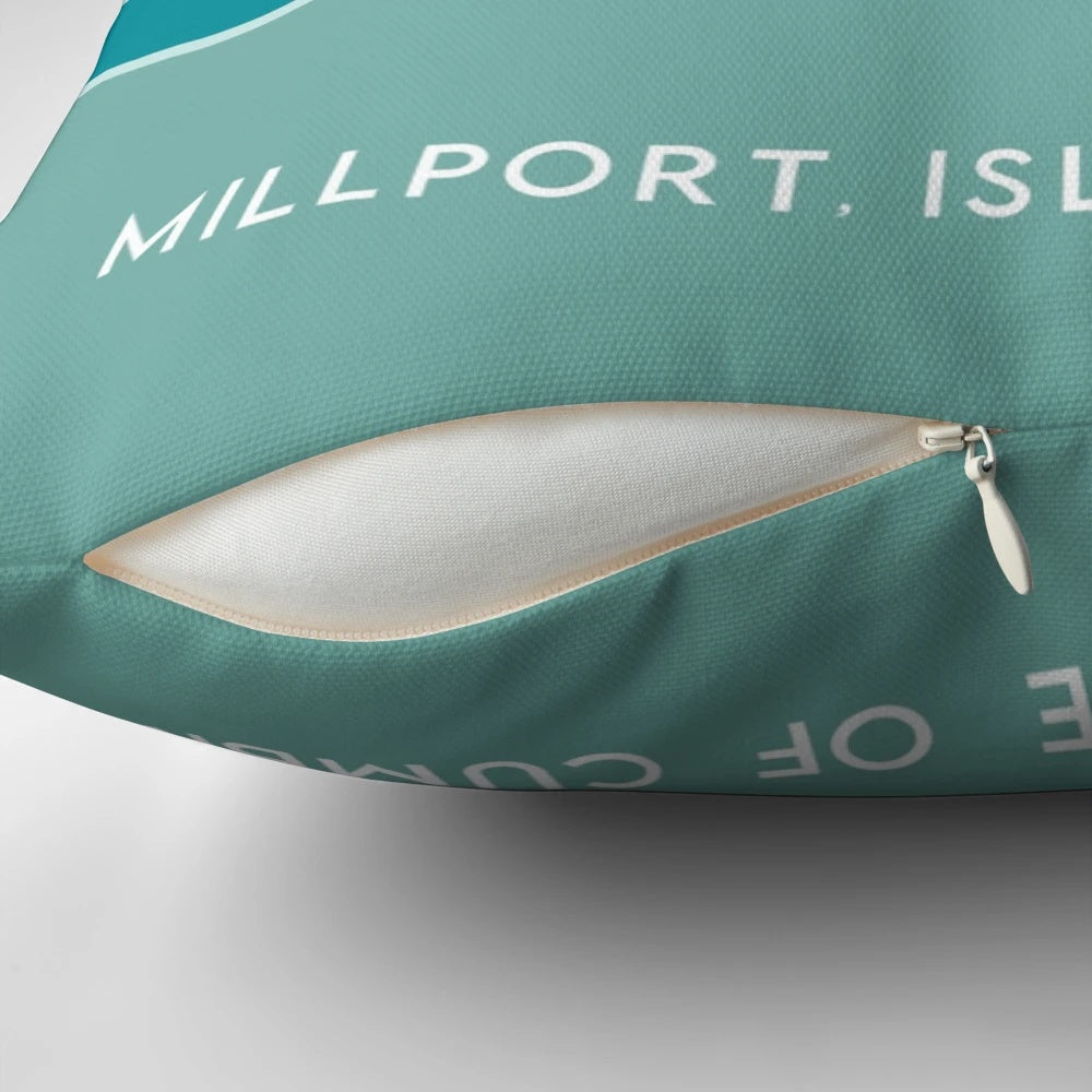 Crocodile Rock Millport Pillow featuring a painted image of the famous rock formation on the Isle of Cumbrae, Scotland