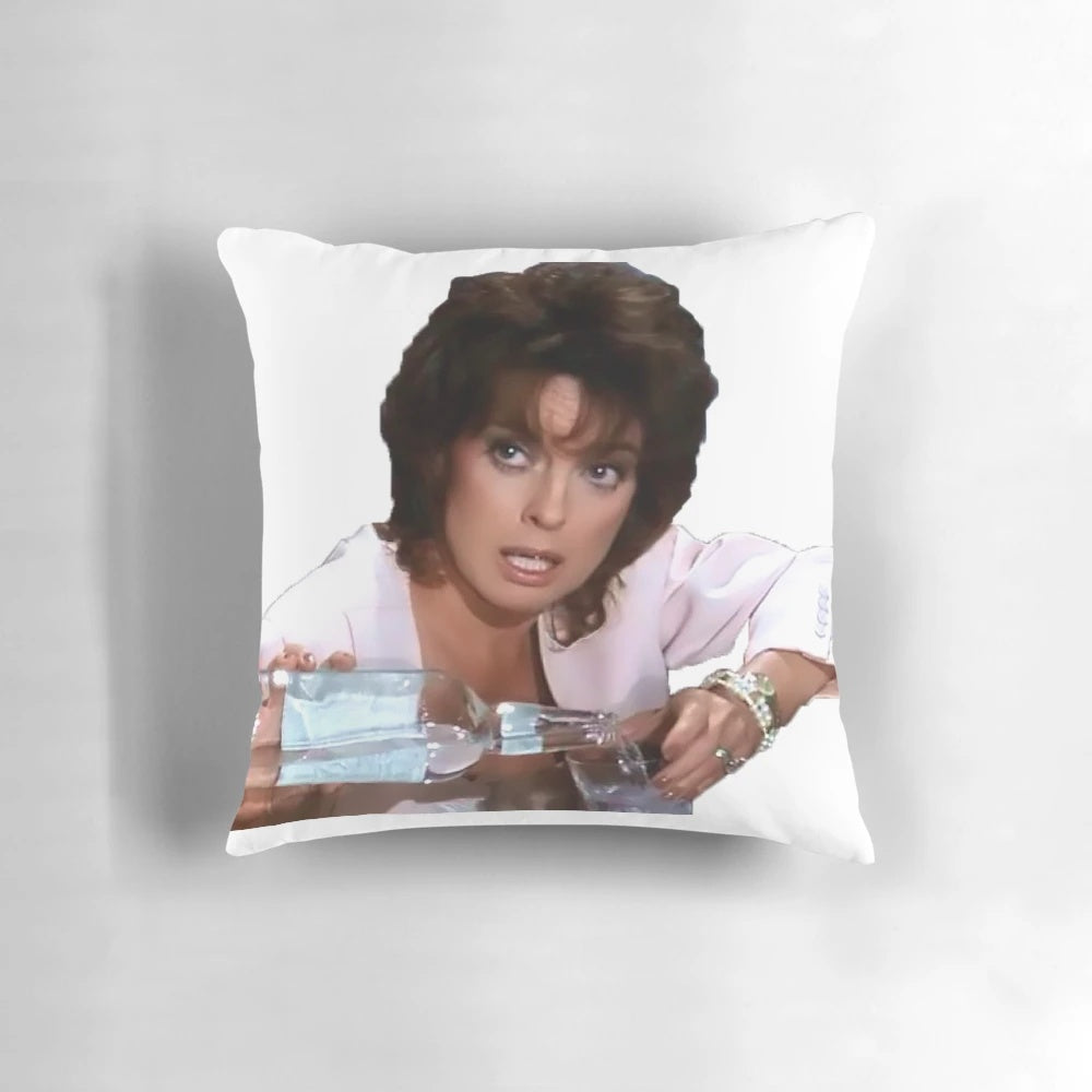 Soft, plush pillow featuring Sue Ellen from the classic TV show "Dallas"