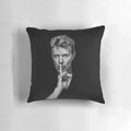 A vibrant pillow design featuring the iconic portrait of legendary musician David Bowie