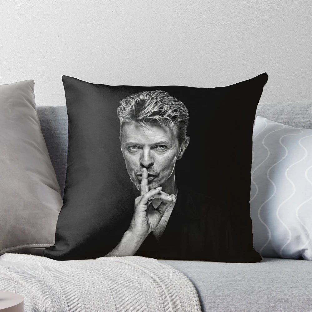 A vibrant pillow design featuring the iconic portrait of legendary musician David Bowie