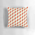 "A decorative pillow featuring the iconic lightning bolt design from David Bowie's Aladdin Sane album cover"