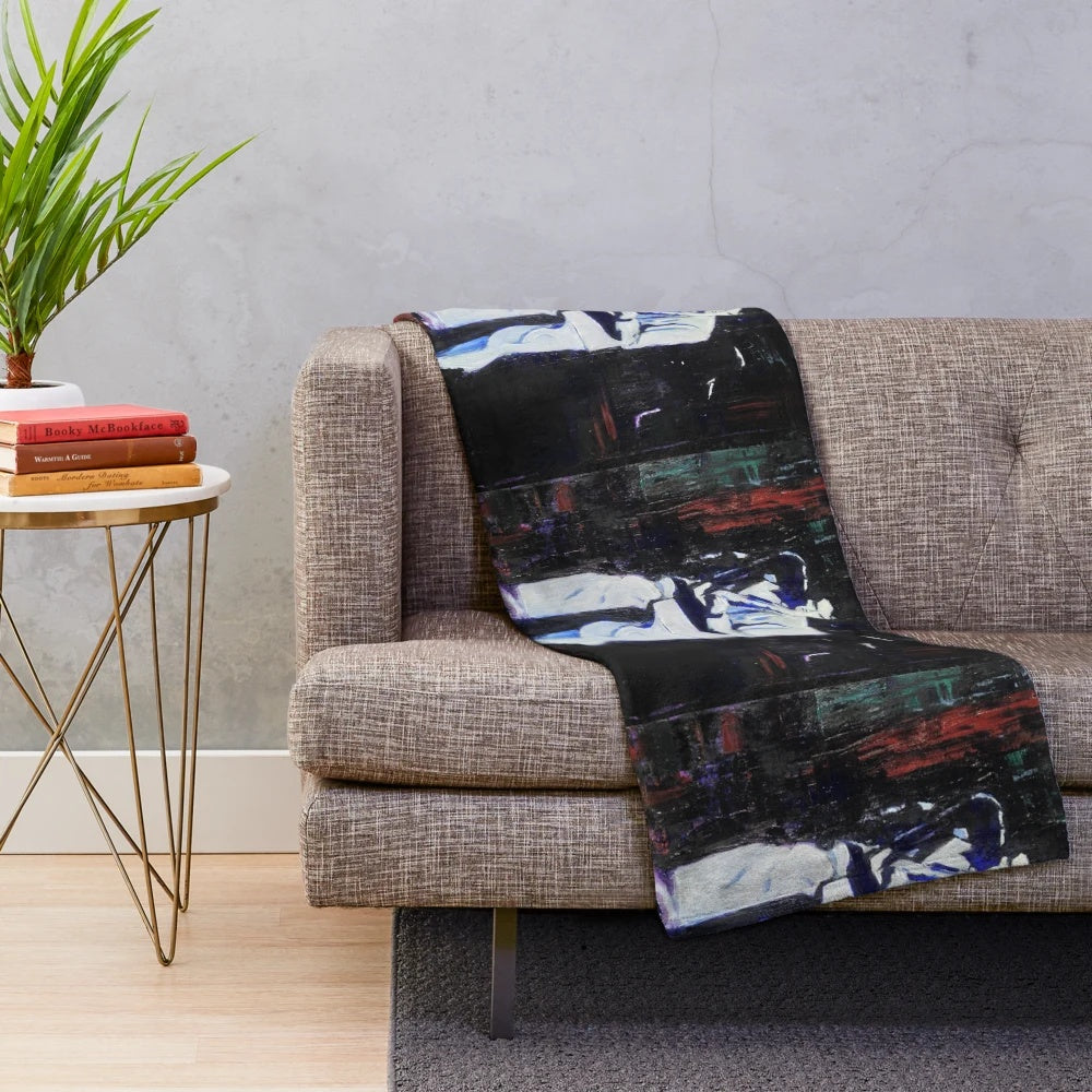 Plush blanket featuring a portrait of David Byrne, the iconic lead singer of the new wave band Talking Heads