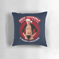 A vintage-style pillow featuring a portrait of legendary actor and television star David Hasselhoff, perfect for the holiday season.