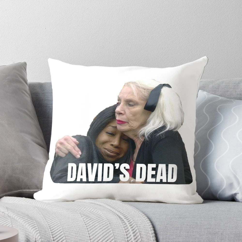 Pillow featuring the 'David's Dead' moment from Celebrity Big Brother with Tiffany Pollard and David Bowie