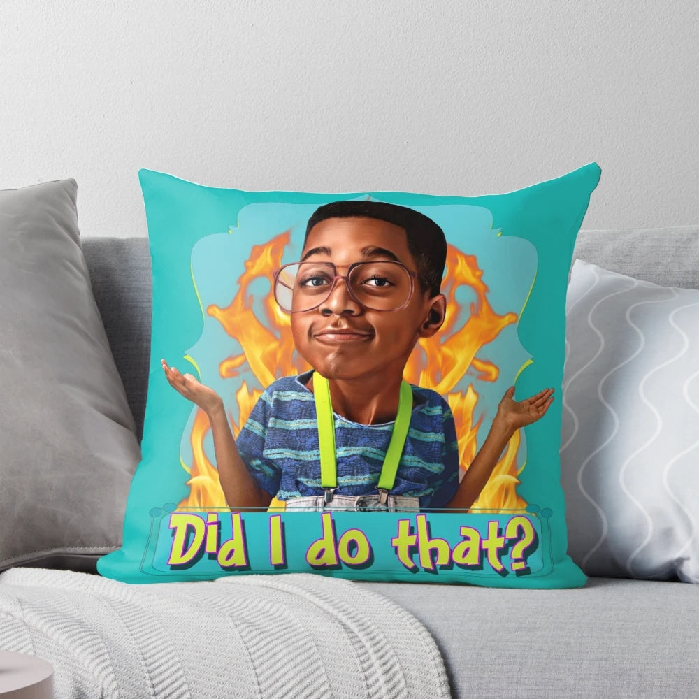 Plush Steve Urkel "Did I Do That?" throw pillow, featuring the beloved Family Matters character