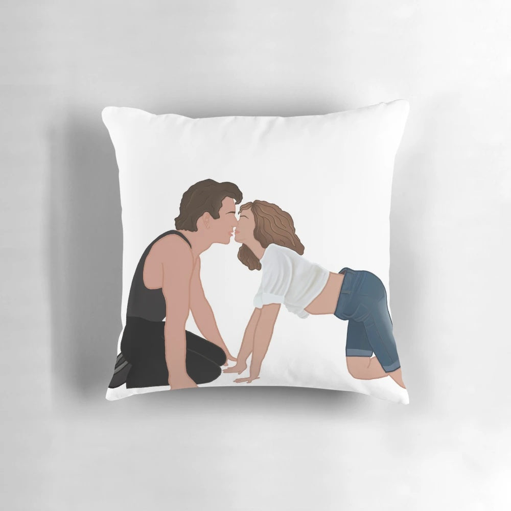Decorative pillow with classic Dirty Dancing movie scene featuring characters Johnny and Baby