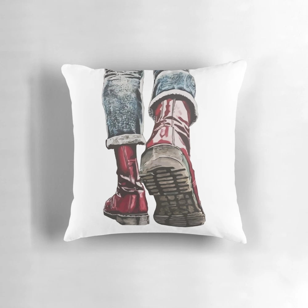 Soft, plush pillow featuring the classic Doc Marten skinhead boot design, perfect for fans of ska, punk, and reggae music.