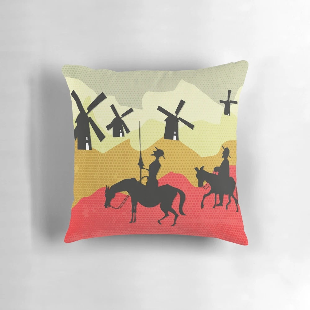 Don Quixote Pillow featuring the iconic characters and imagery from the Spanish novel