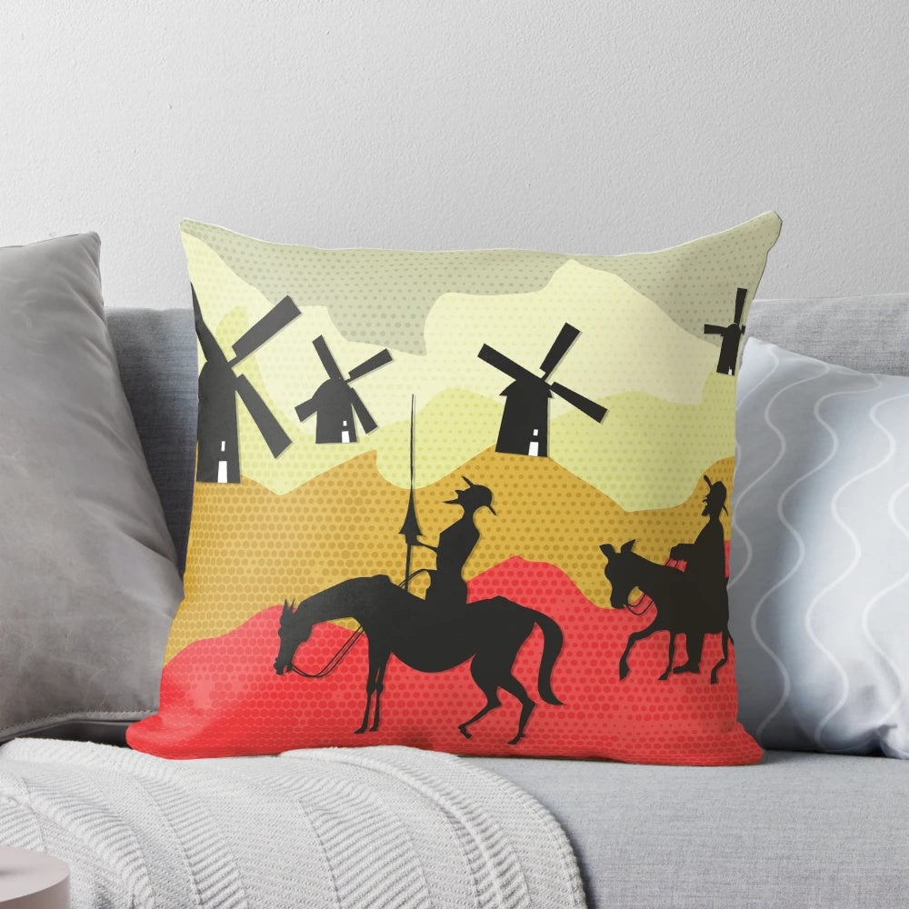 Don Quixote Pillow featuring the iconic characters and imagery from the Spanish novel