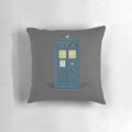 Dr. Who TARDIS-themed throw pillow featuring the iconic blue police box design
