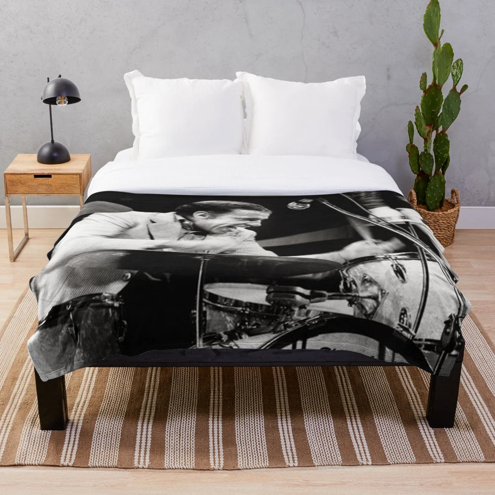 Plush blanket featuring iconic drummer Buddy Rich