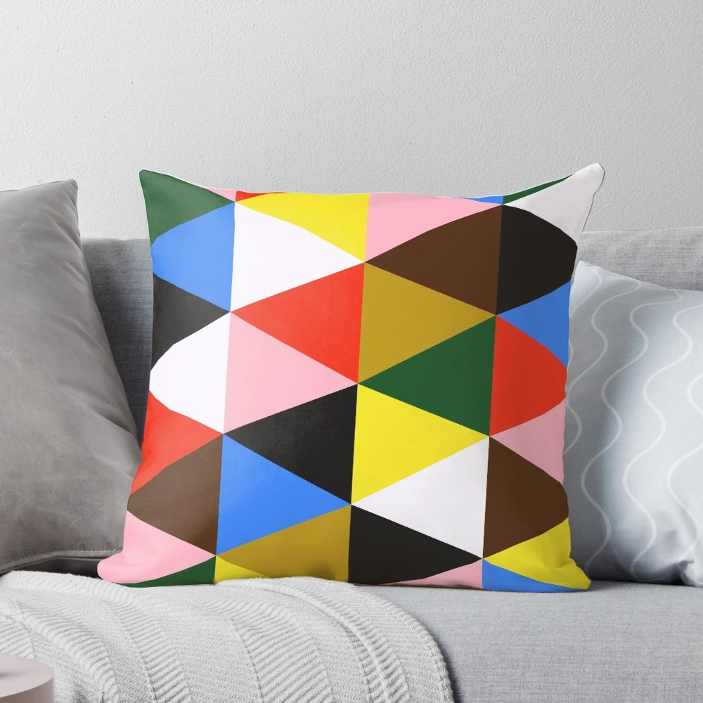 Eames-inspired abstract hexagon and triangle patterned pillow