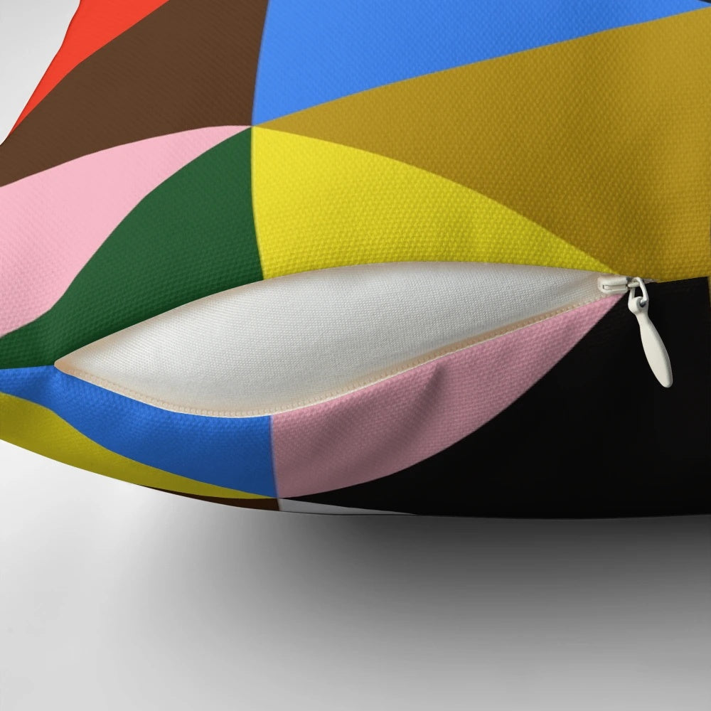 Eames-inspired abstract hexagon and triangle patterned pillow