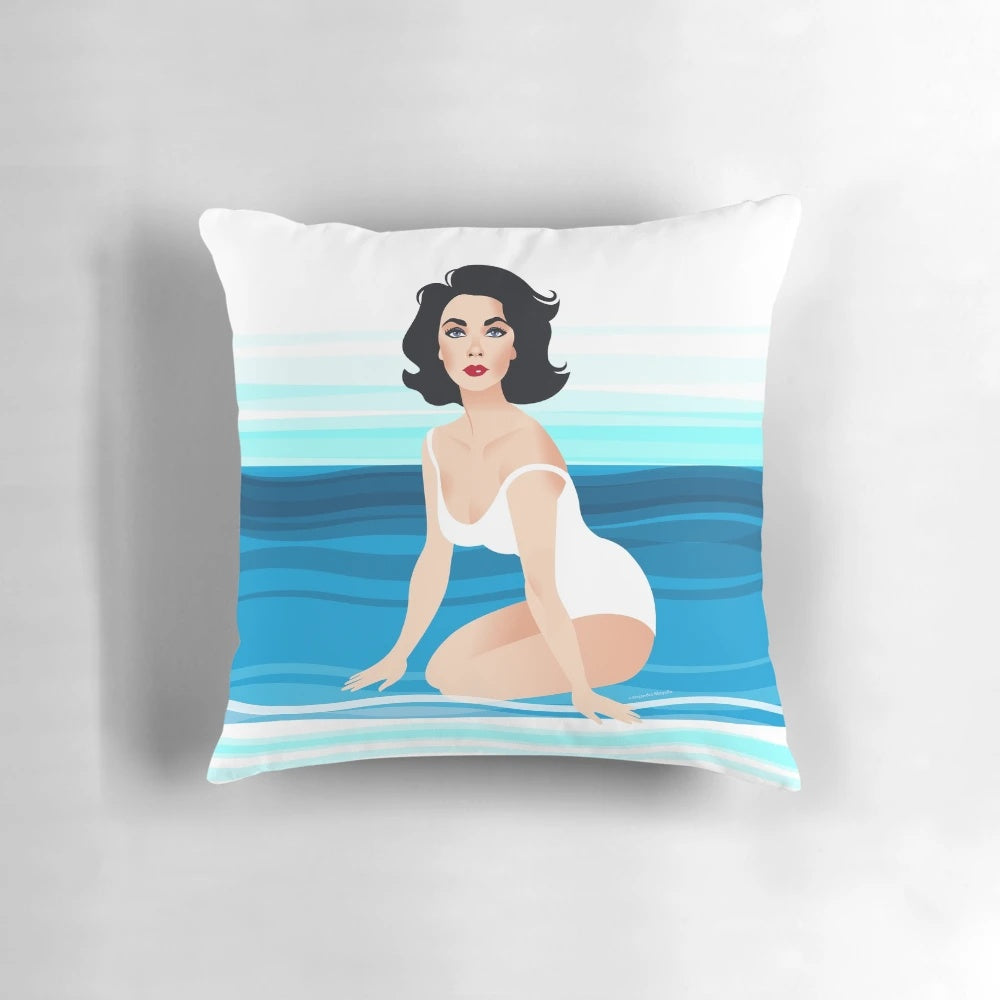Elegant Elizabeth Taylor in a classic Hollywood movie scene decorative pillow