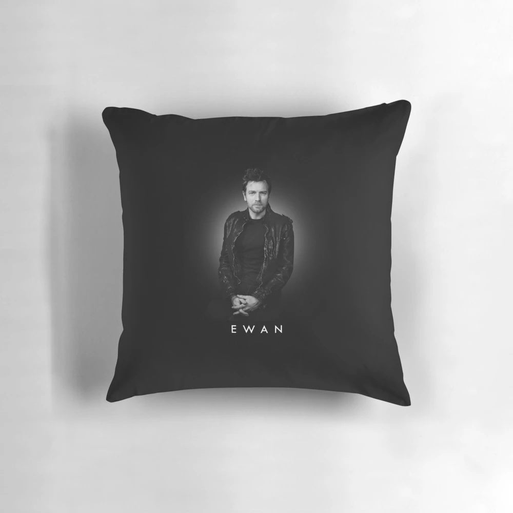 Soft, high-quality pillow featuring a striking black and white portrait of acclaimed actor Ewan McGregor