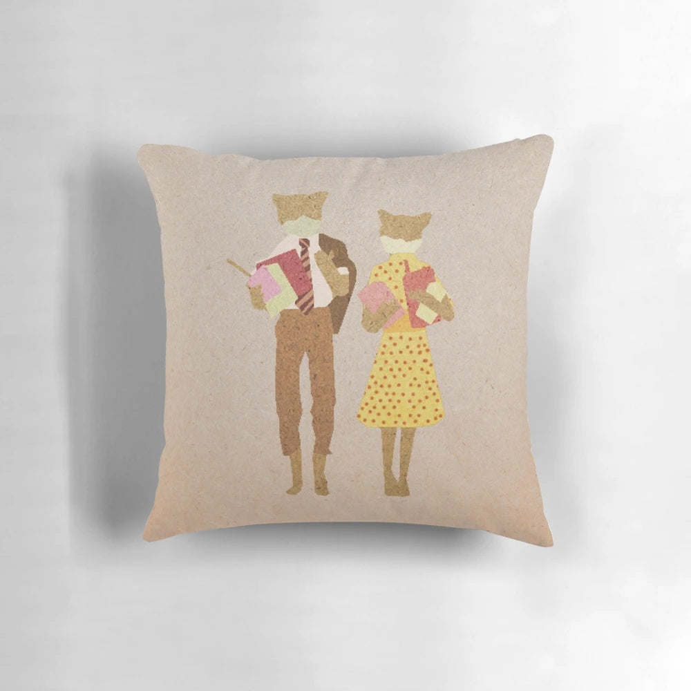 Fantastic Mr Fox" themed decorative throw pillow featuring Wes Anderson's cult classic movie characters