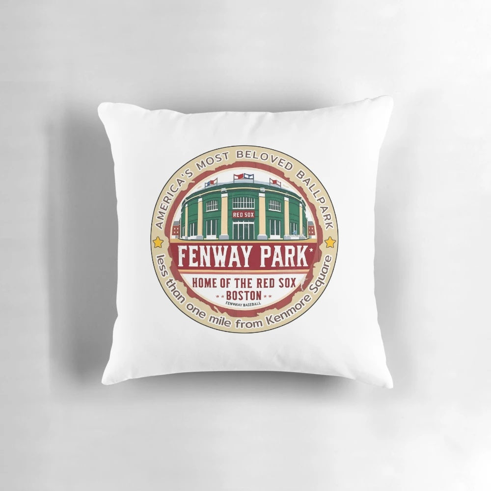 Fenway Park, the historic baseball stadium and home of the Boston Red Sox, featured on a soft, high-quality pillow.