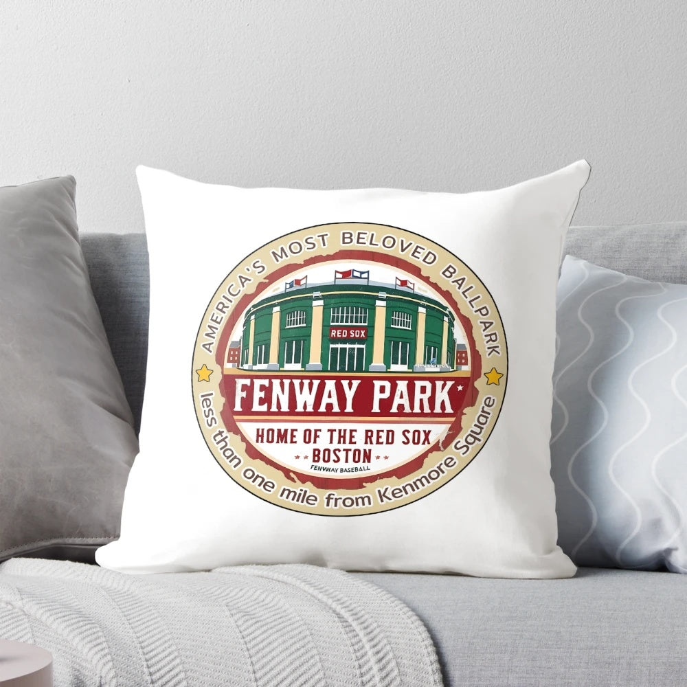 Fenway Park, the historic baseball stadium and home of the Boston Red Sox, featured on a soft, high-quality pillow.