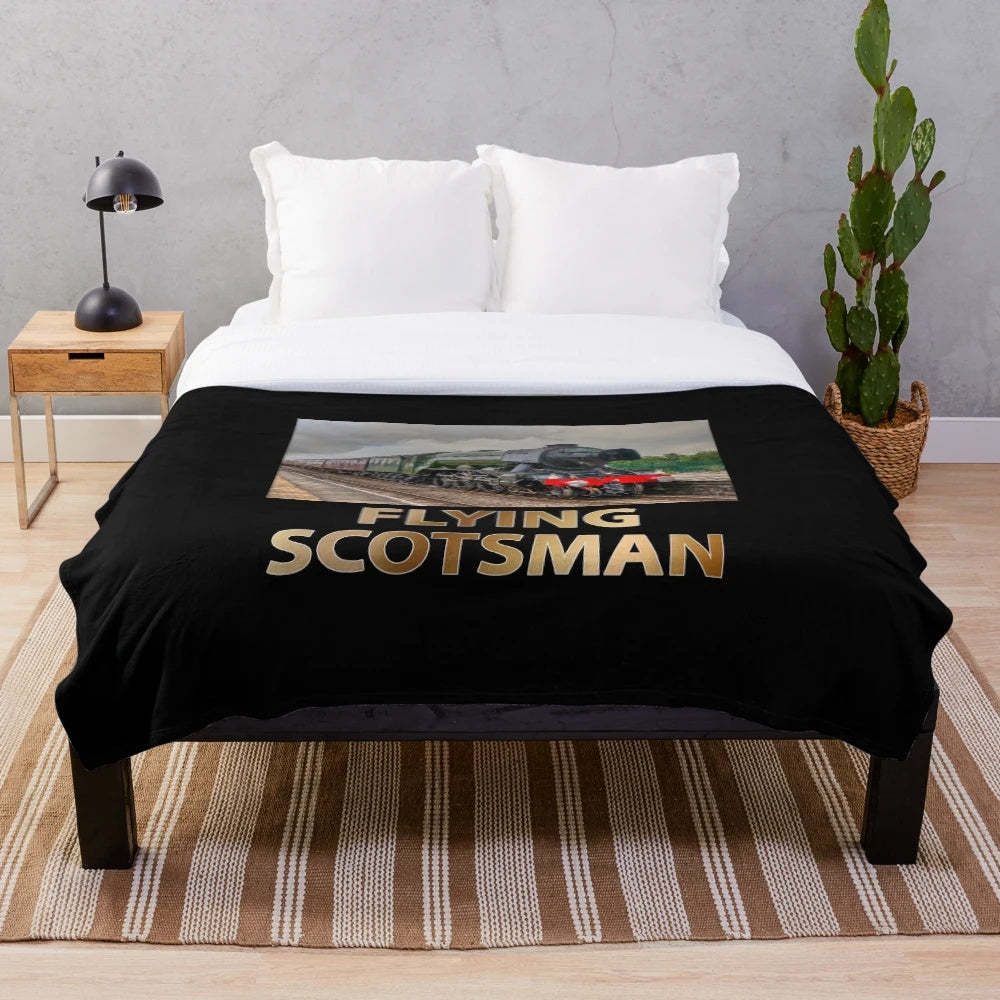 Plush blanket featuring the iconic Flying Scotsman steam locomotive