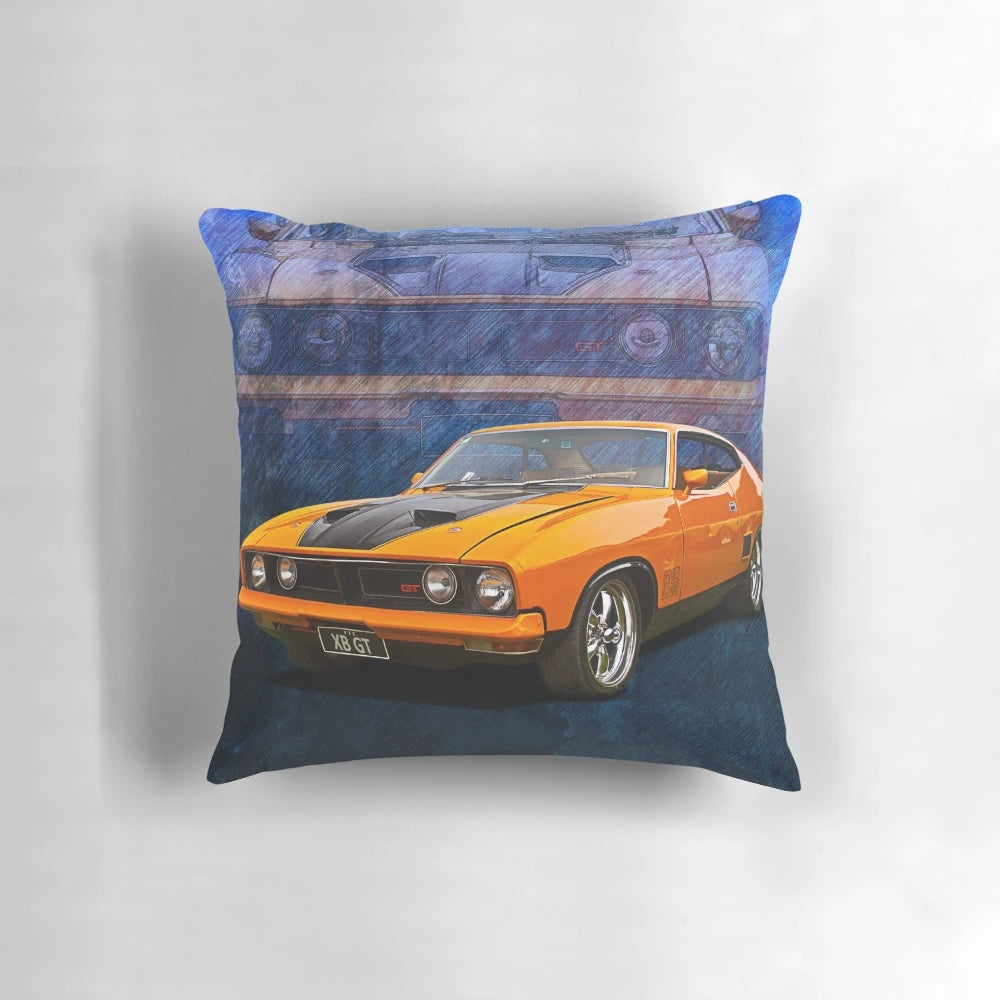 Soft, plush pillow featuring the legendary Ford Falcon XB 351 GT Coupe