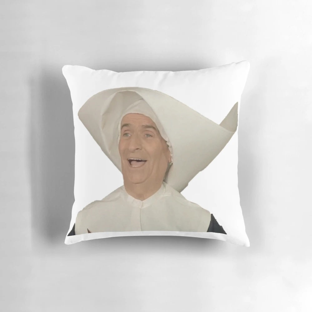 "Vintage-style pillow featuring the iconic French comedy actor Louis de Funès"