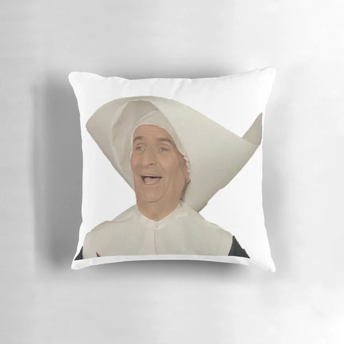 "Vintage-style pillow featuring the iconic French comedy actor Louis de Funès"