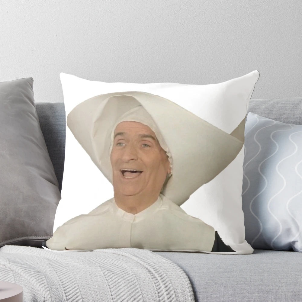 "Vintage-style pillow featuring the iconic French comedy actor Louis de Funès"