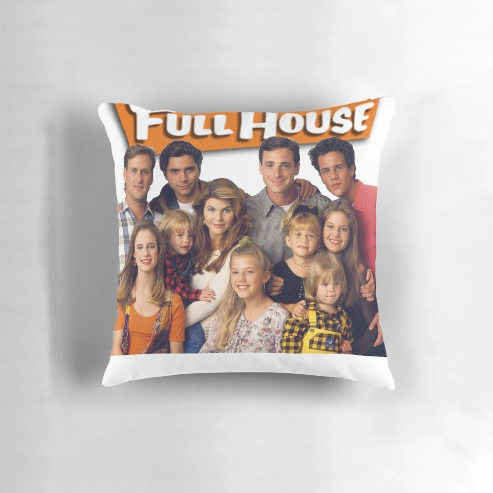 Full House inspired pillow case featuring iconic characters like John Stamos, Jesse Katsopolis, and the Tanner family
